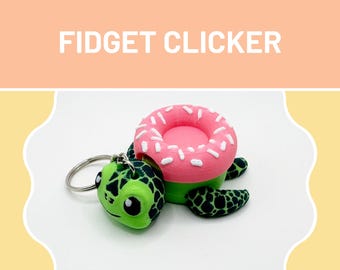 Turtle Donut Clicker Fidget-leksak – Mekanisk sensorisk nyckelring med brytare för autism, ADHD, stimulering, fokus och söt stresslindring