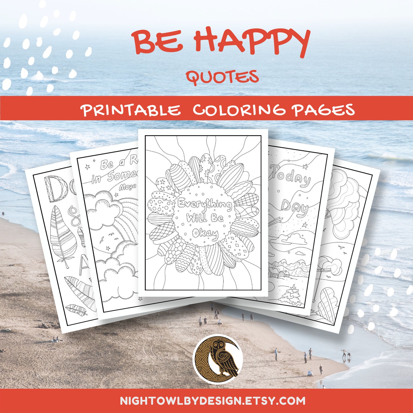 Be Happy Quotes Coloring Pages for Adults Teens Digital | Etsy
