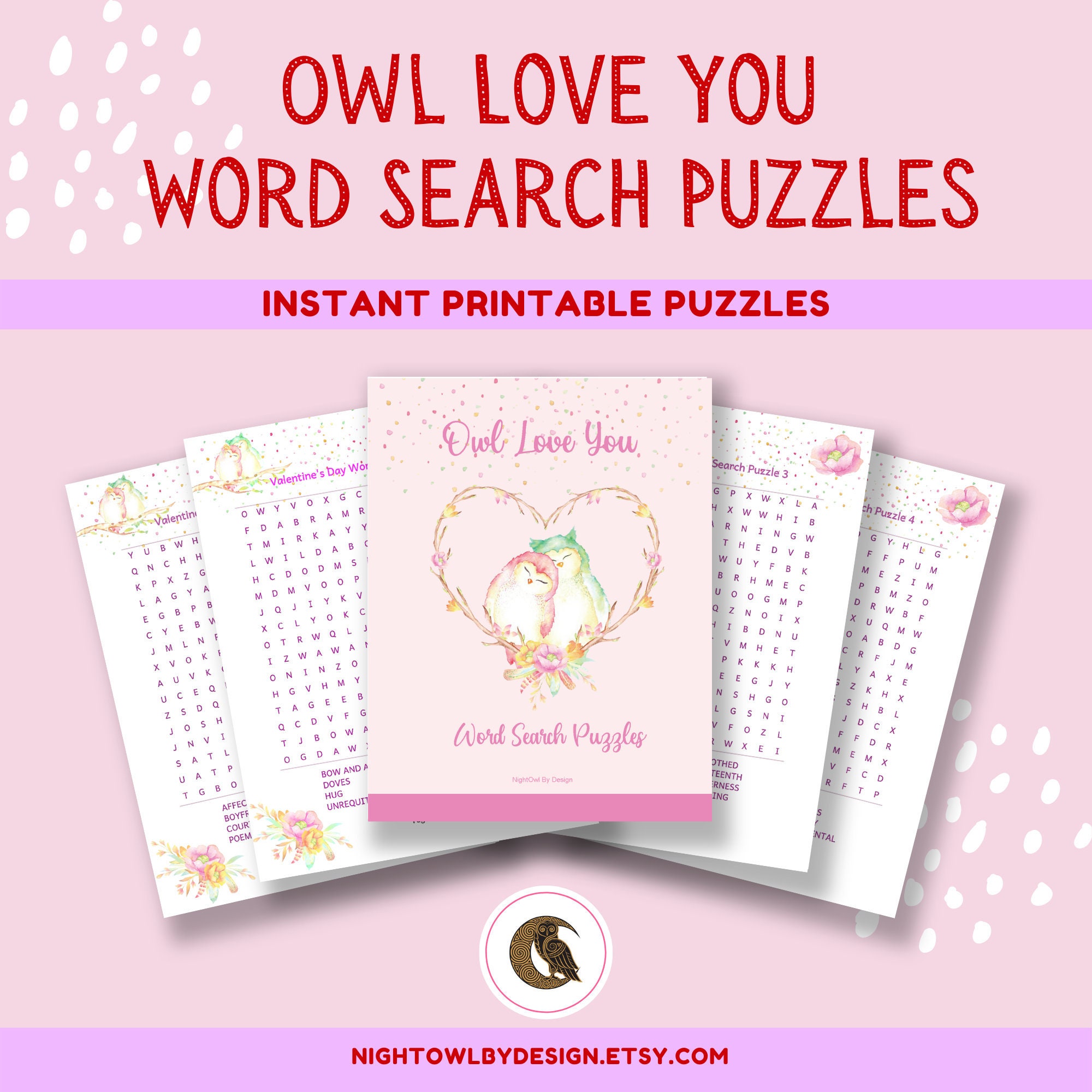 owl love you word search puzzles instant download printable etsy