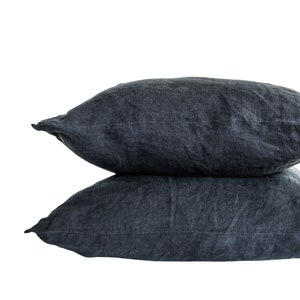Beflax 100% Natural French Flax Linen Pillowcases | Soft Stone Washed Linen Pillow Covers Set 2 pcs | Farmhouse | Charcoal Grey | Queen King