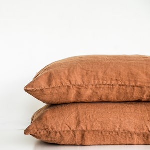 Beflax 100% Natural French Flax Linen Pillowcases | Soft Stone Washed Linen Pillow Covers Set 2 pcs | Terracotta Rust | Standard Queen King