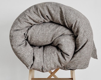 Stone Washed Linen Duvet Cover: Gray & Brown, Farmhouse Bedding