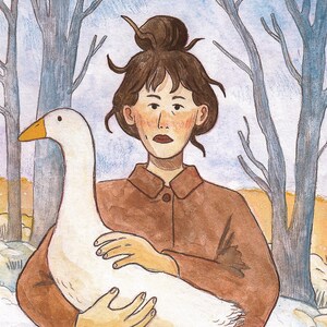 A Girl and Her Goose ~ Art Postcard Print - 5x7