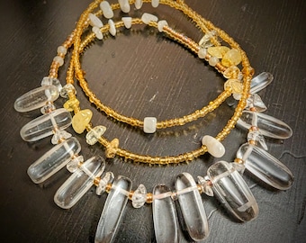 Waist beads with quartz, moonstone & citrine crystals