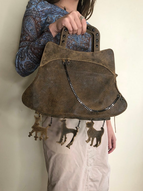 Dog Charm Distressed Leather Purse