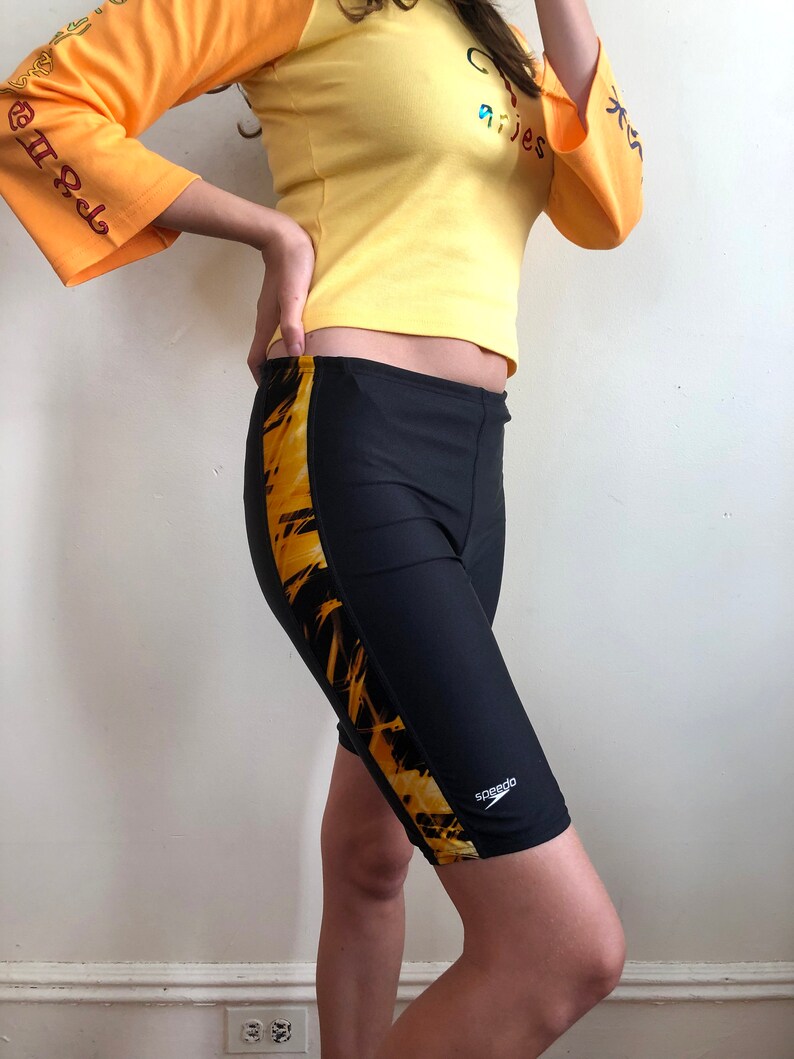 Yellow Abstract Printed Speedo Bike Shorts Etsy