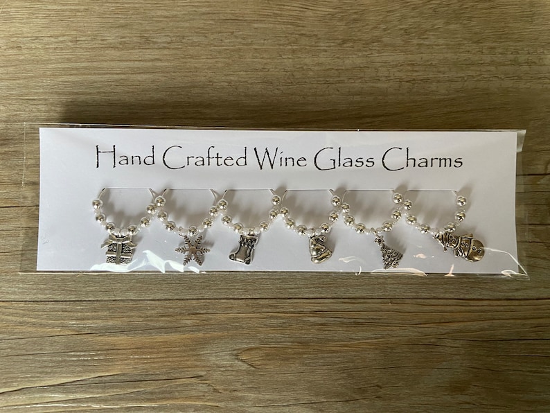 Set of 6 Christmas Wine Glass Charms Etsy UK