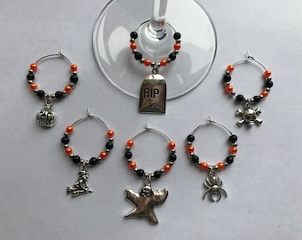 Set of 6 Halloween wine glass charms