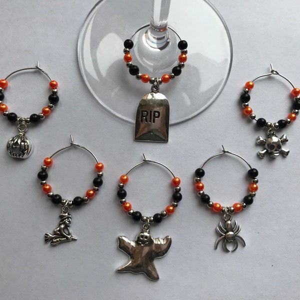 Set of 6 Halloween wine glass charms