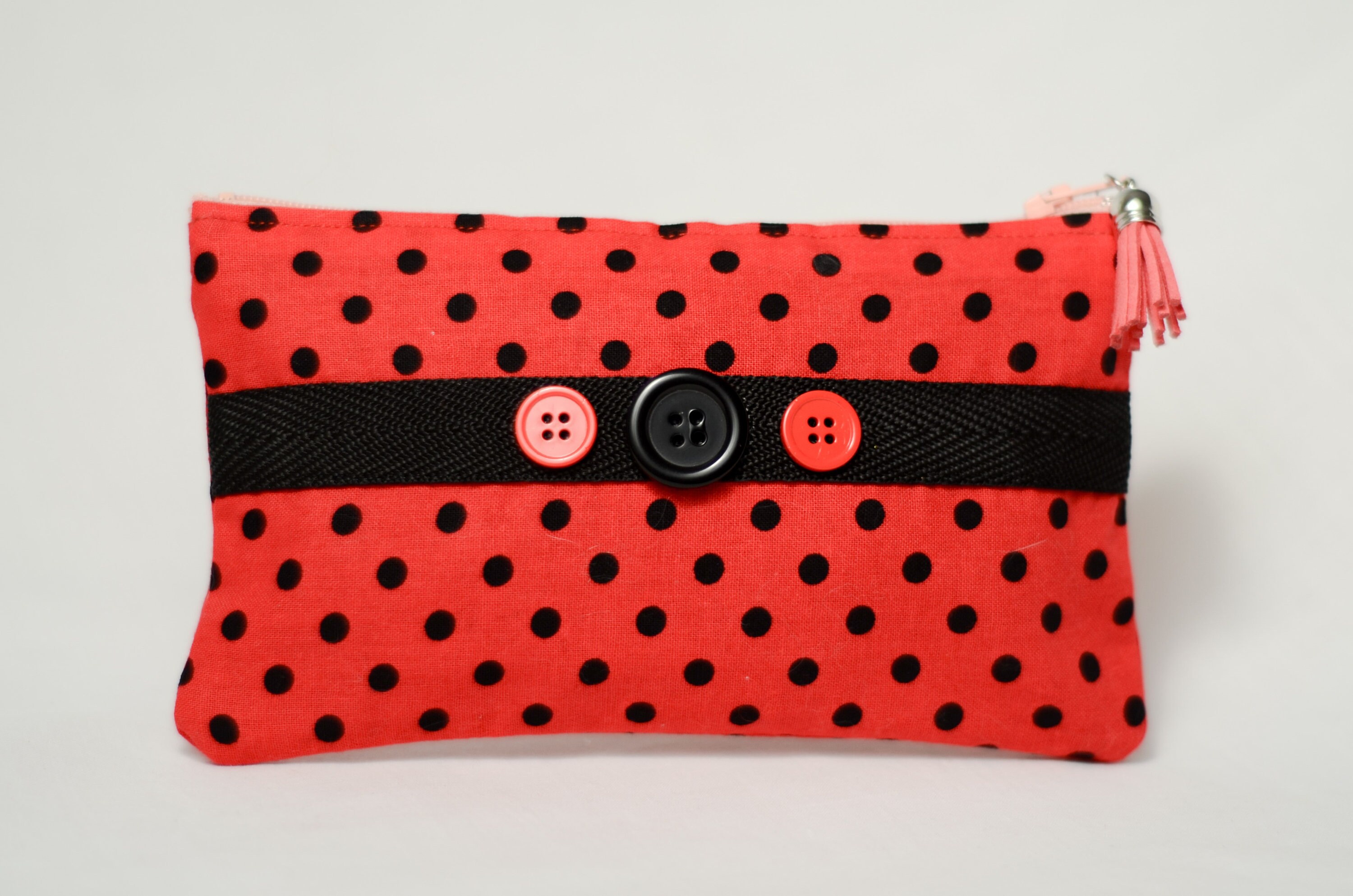 Zipper Case Red With Decorative Polka Dot Pattern Print and Etsy
