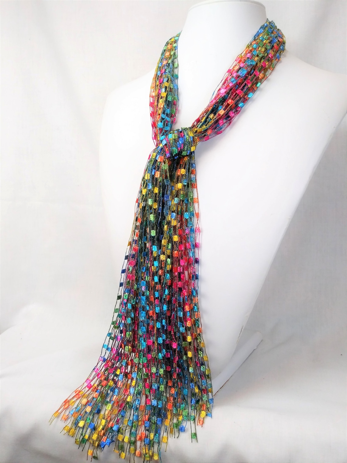 Glitter Yarn Ribbon Scarf Multicolor Brights Ladies Accessory Pink