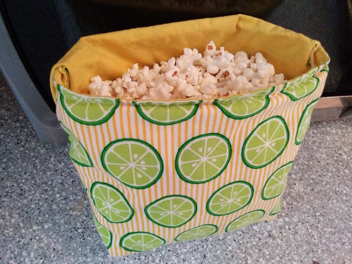 Reusable Microwave Popcorn Bag 100 Cotton Fabric Eco Friendly Yellow
