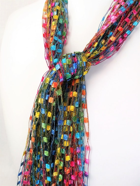 Glitter Yarn Ribbon Scarf Multicolor Brights Ladies Accessory Pink Yellow Blue Green Purple Etsy Canada