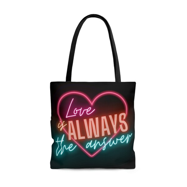 Love is Always the Answer neon graphic Tote Bag street art urban design book bag market tote