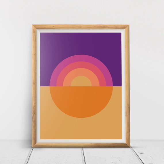 Purple mid century modern print Geometric wall art Rainbow printable