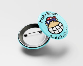 Funky Kong's Seal of Funkiness Button Pins, Handmade, Nintendo, Pin, Donkey Kong,  Mario Kart, Gift,