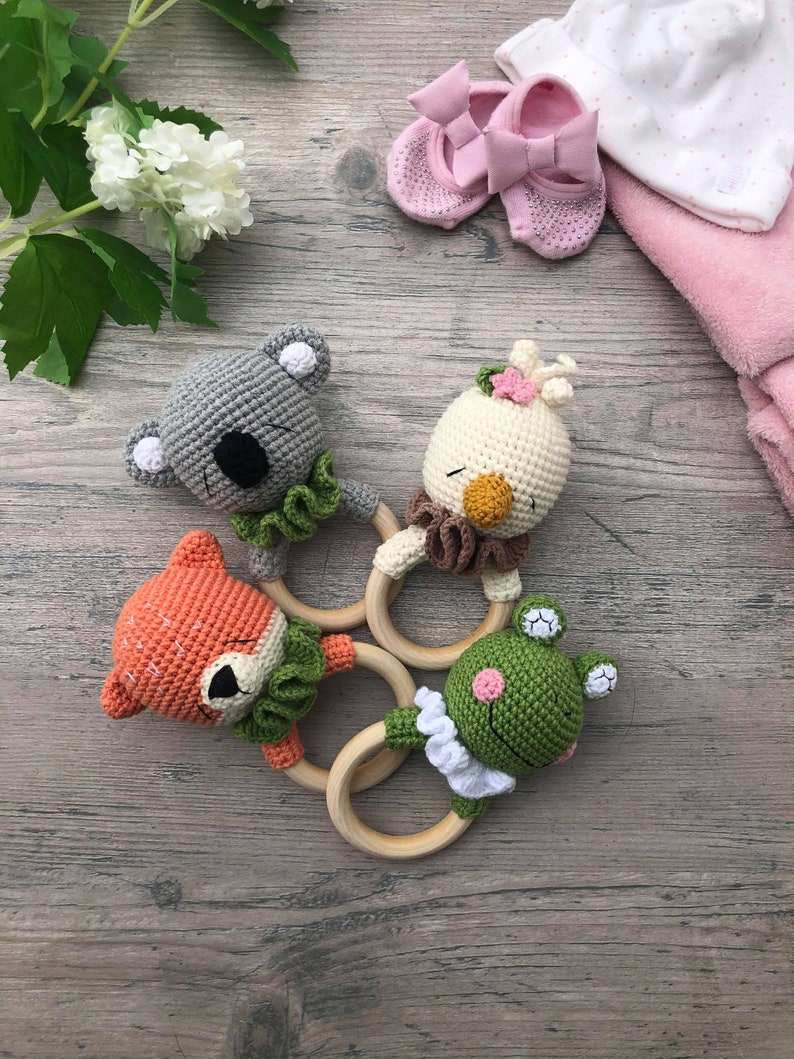 Cotton baby rattle Organic rattle baby shower gift Fox Etsy