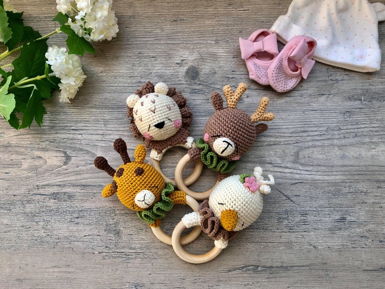 Cotton baby rattle Organic rattle baby shower gift Lion Etsy