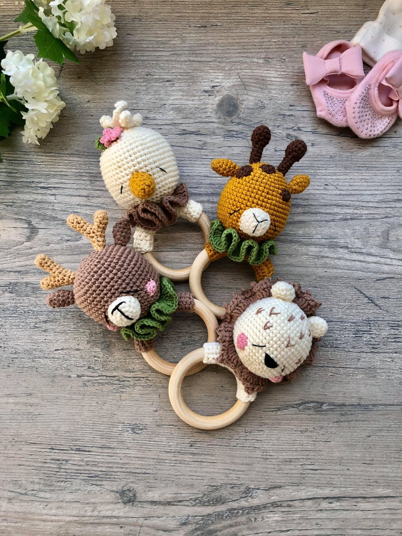 Cotton baby rattle Organic rattle baby shower gift Lion Etsy