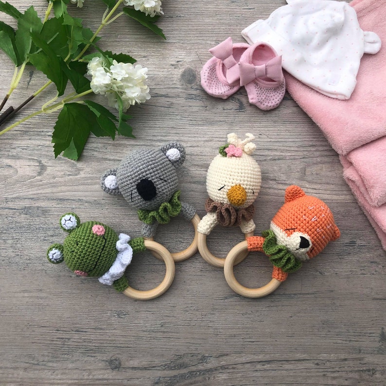 Cotton baby rattle Organic rattle baby shower gift Fox image 0