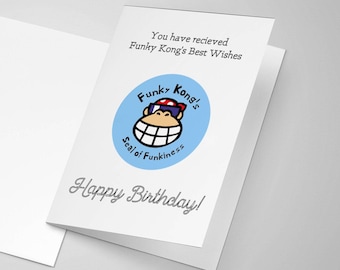 ファンキーコングの誕生日カード、楽しいカード、面白いカード、マリオ