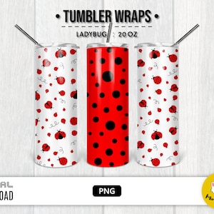 Ladybug Skinny Tumbler Wrap 20oz PNG File trasparente per sublimazione / Seamless Beetle Polka Dot Red Background Digital Instant Download