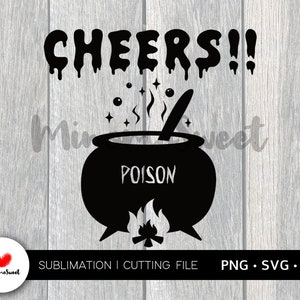 Op de afbeelding: Zwart-wit grafisch ontwerp van een ketel met een roerstaaf en het woord "Gif" erin. De tekst "Cheers!" staat boven de ketel.