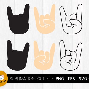 Rock and Roll Hand Sign svg/png/dxf/eps Rock n Roll teken Handgebaar Hard Core Music Symbol Hand Symbol Rocking Horn Rock Concert Signature