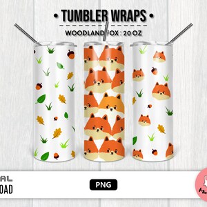 Woodland Fox Skinny Tumbler Wrap 20oz PNG Fichier transparent pour sublimation | Seamless Autumn Forest Animal Wood Wallpaper Digital Télécharger