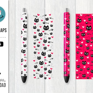 Black Cat Fish Bone Pink Pen Wrap | Digital Download PNG File for Inkjoy Epoxy Pen DIY Craft | Seamless Pastel Pattern for Waterslide Decal