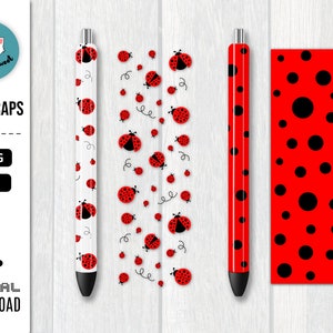 Ladybug Pen Wrap PNG SVG File for Inkjoy Epoxy Pen Waterslide Wrap | Seamless Beetle Polka Dot Red Background | Digital Instant Download