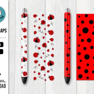 Ladybug Pen Wrap PNG SVG File per Inkjoy Epoxy Pen Waterslide Wrap / Seamless Beetle Polka Dot Red Background / Digital Instant Download