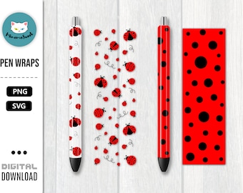 Ladybug Pen Wrap PNG SVG File for Inkjoy Epoxy Pen Waterslide Wrap | Seamless Beetle Polka Dot Red Background | Digital Instant Download