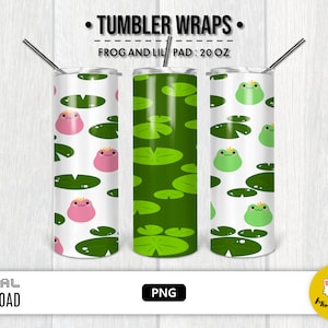 Sapo Lily Pad Skinny Tumbler Wrap 20oz Arquivo Transparente PNG para Sublimação | Download instantâneo digital de fundo rosa verde lagoa sem costura