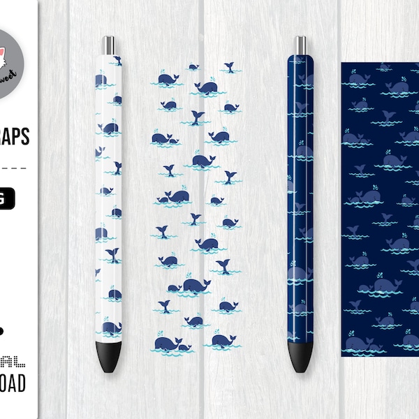 Ocean Blue Whale Pen Wrap | Digital Download PNG File for Inkjoy Epoxy Pen DIY Craft | Seamless Sea Fish Tail Pattern for Waterslide Decal