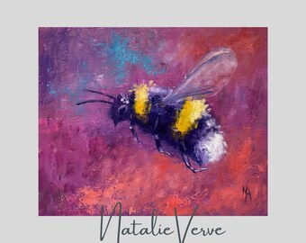 Abstract bumblebee original oil painting on canvas board.