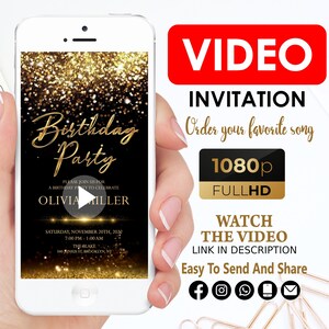 Video Birthday Party Invitation, 30th 40th 50th 60th 70th Birthday, Invitation for her for him, unusual invitation Surprise Birthday