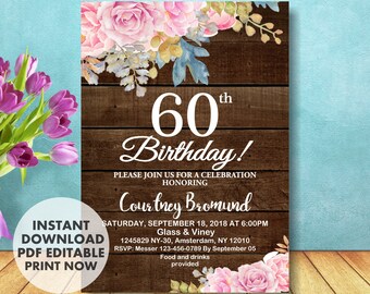 60th birthday invitations etsy