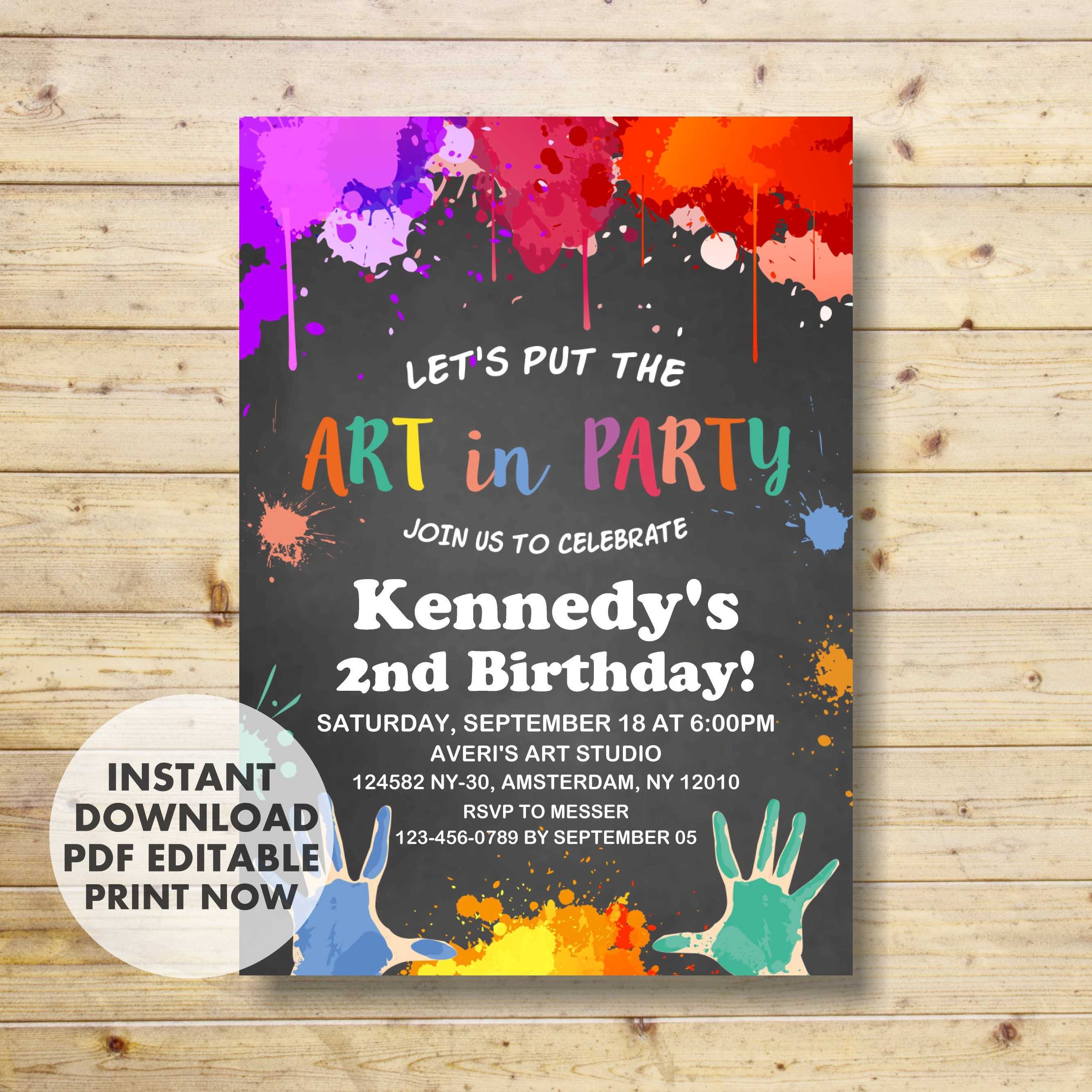 Art Party Invitation Art Birthday Party Invitation INSTANT Etsy