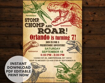 Dinosaur Birthday Invitation,Dinosaur Invitation, Dinosaur Party, INSTANT DOWNLOAD, Dinosaur Birthday, T-Rex Invitations, Dinosaur