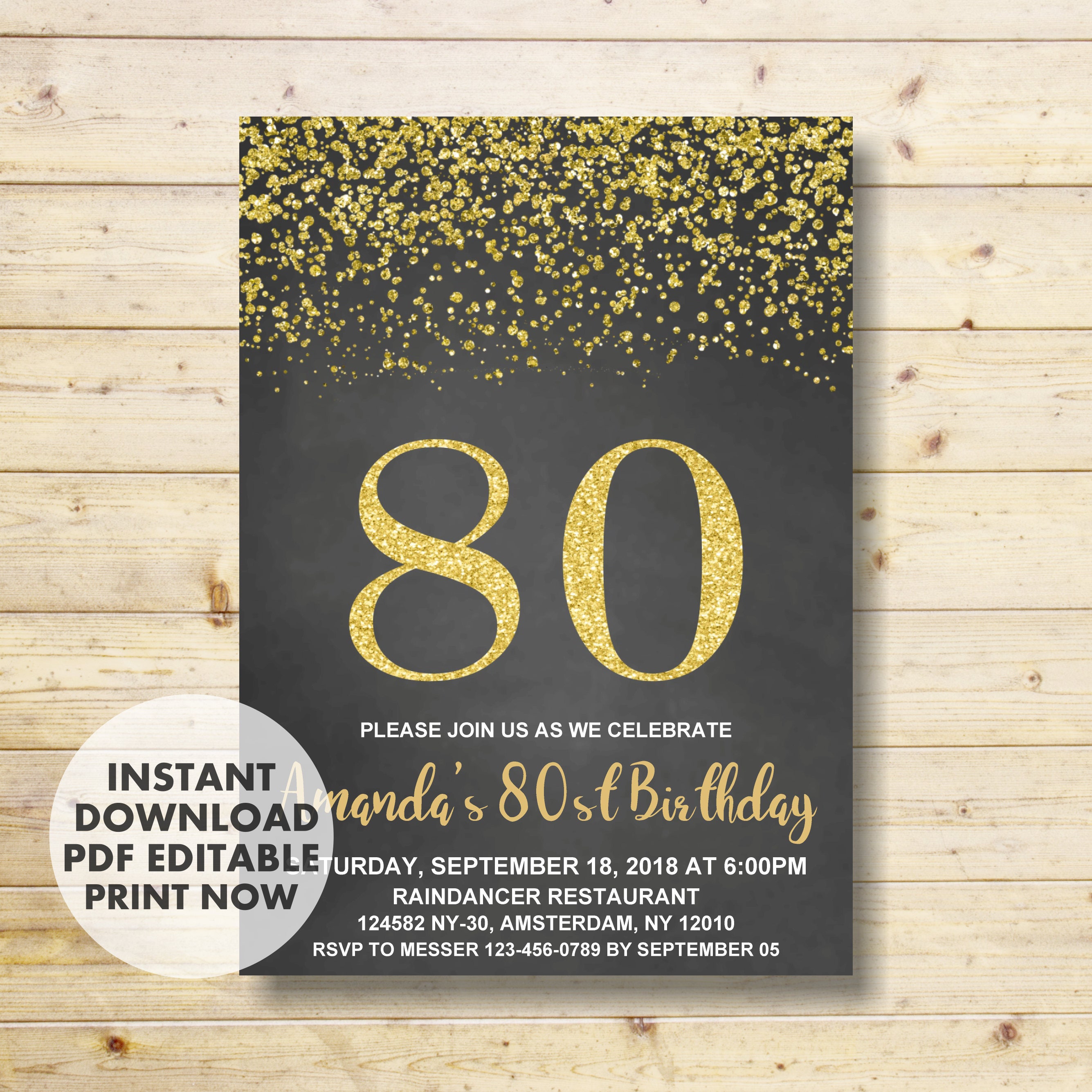 80th Birthday Invitation 80th Birthday Gold Birthday Etsy