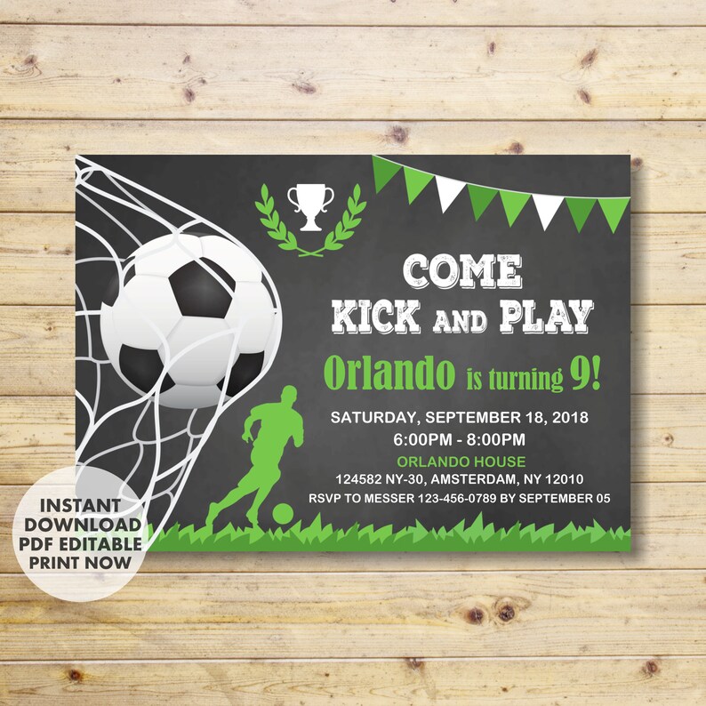 Soccer Invitation Soccer Birthday Invitation Soccer Party Etsy