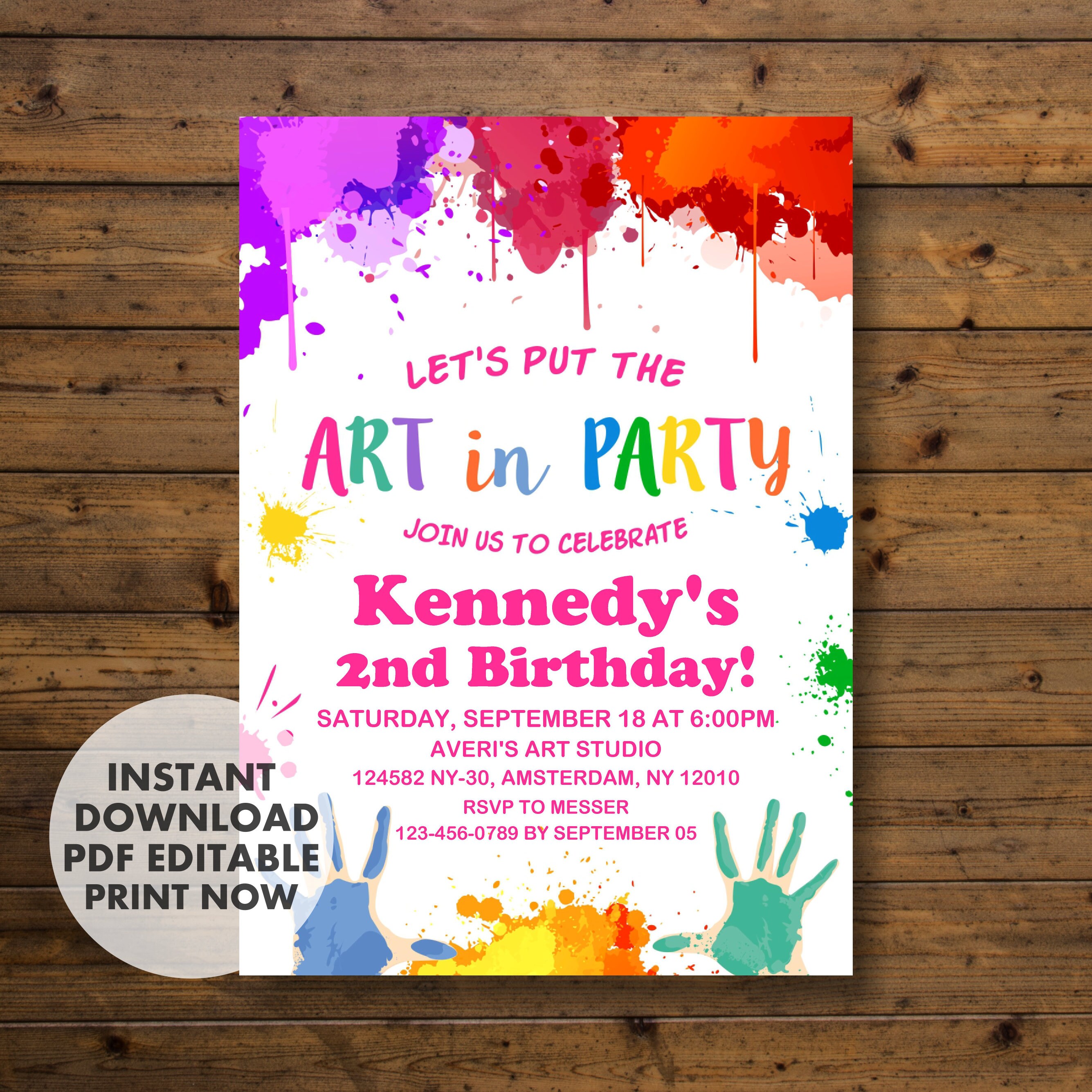 Art Party Invitation Art Birthday Party Invitation INSTANT Etsy