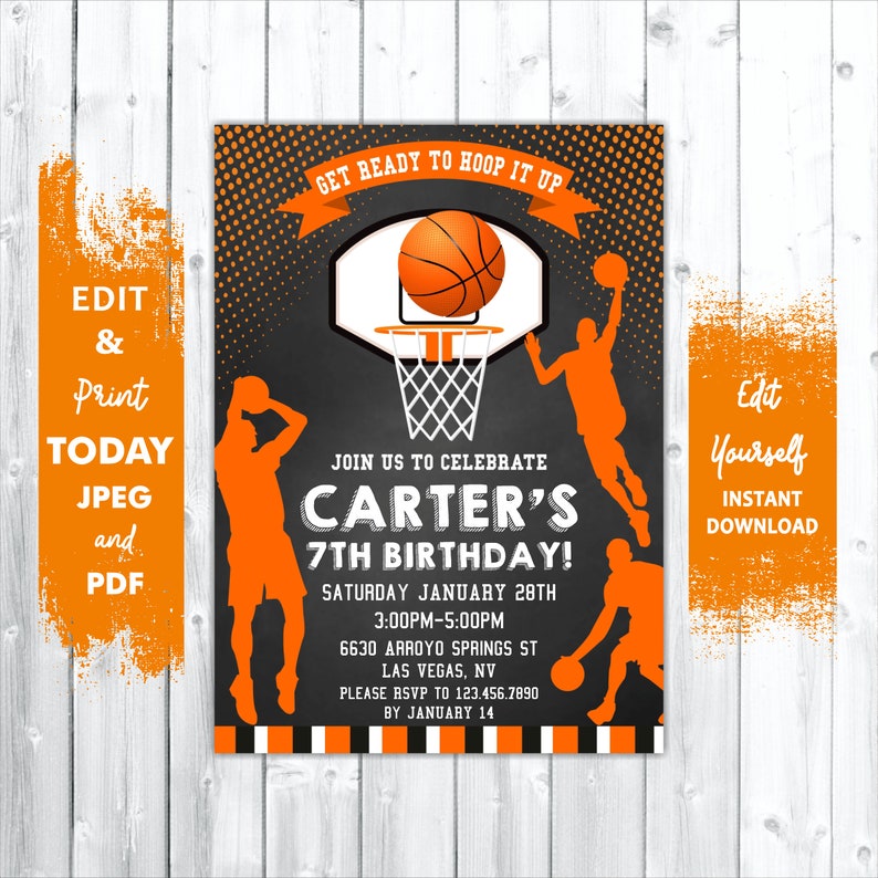Basketball Invitation, Basketball Birthday Invitations, Basketball