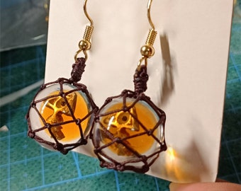 Gold Egg Earrings Marble Salmon Run eggs Earrings One Chinook Salmon egg Custom Gold Plated Golden Egg Squid Fish Egg Jewelry Treasure Piece