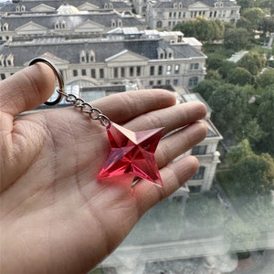 Wish Rare primogems Pendant,transparent Red Star Primogems Keychain,Primogem Stereoscopic Starry sky Necklace,Acquaint Fate Ball Charm gifts