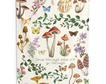 Mushroom Wall Tapestry: Whimsical Nature Decor with Butterflies