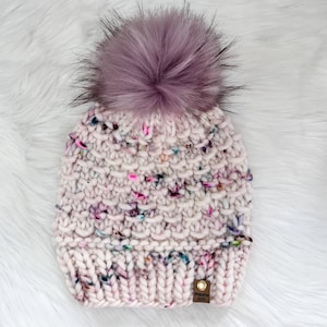 Women’s Knit Hat • Luxury Merino Wool • Chunky Winter Hat • Faux Fur Pompom • Hand Knit • Knitted Hat • Erie Beanie