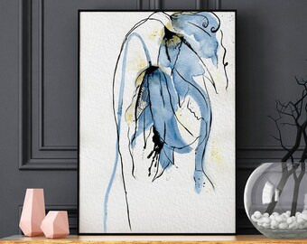 Navy Blue Watercolor Flower Print, Blue Wall Art, Watercolor Print, Watercolor Wall Art, Large Wall Art, Printable, Wall Decor, Room Art