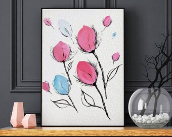 Abstract Watercolor Pink Rose Print,Pink Wall Art,Poster Print,Watercolor Wall Art,Flower Print,Modern Wall Art,Living room art,Wall Decor